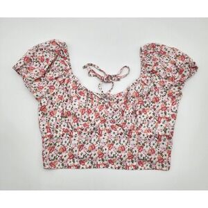 Hollister Crop Top M Floral Short‎ Sleeved Halter Tshirt Prairie Y2K Cute